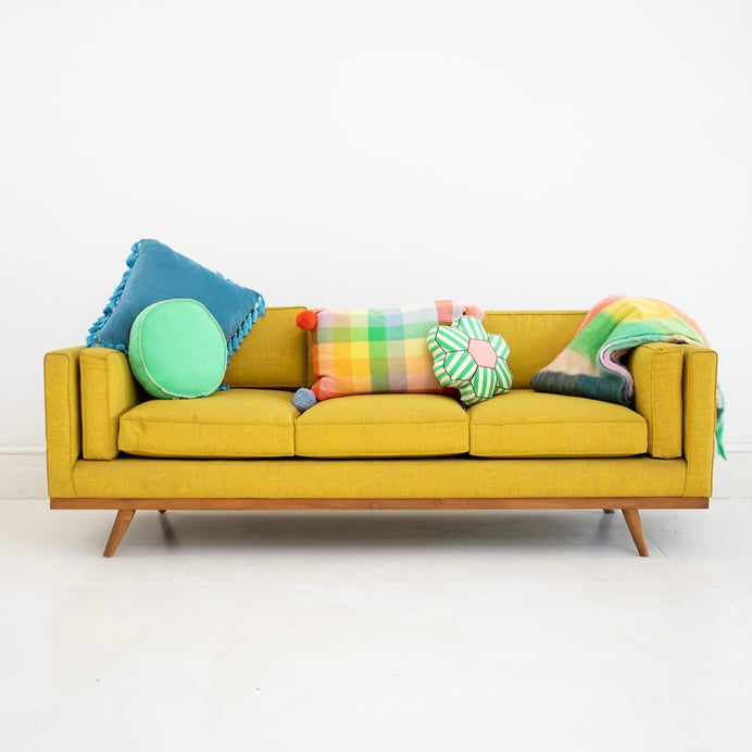 Santa Ana 3 Seater Sofa - French Flax Linen & Teak Frame -Chartreuse