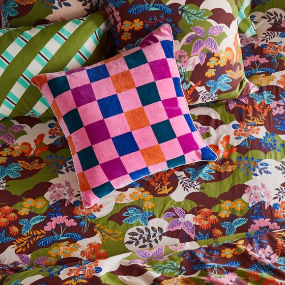 DAMAS CHECKERBOARD CUSHION - COSMOS-SAGE & CLARE