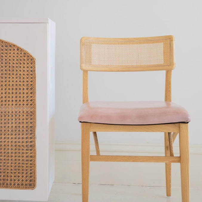 ANYA TEAK RATTAN & LEATHER DINING CHAIR-NATURAL