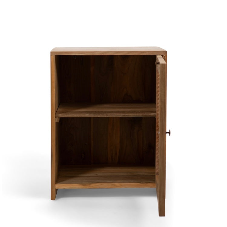 Teak & Rattan Bedside Table