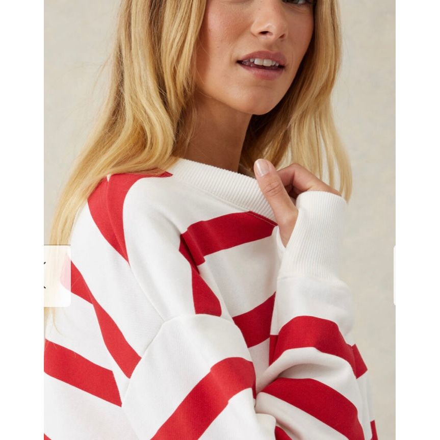 Cropped Slouchy Crew- Red & White Stripe