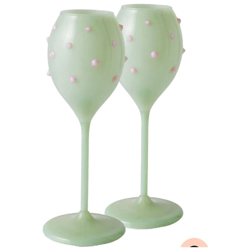 PISTACHIO POLKADOT CHAMPAGNE GLASS 2P SET
