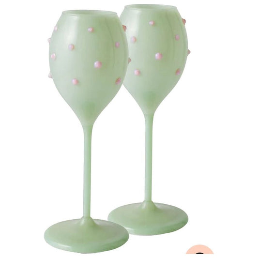 PISTACHIO POLKADOT CHAMPAGNE GLASS 2P SET