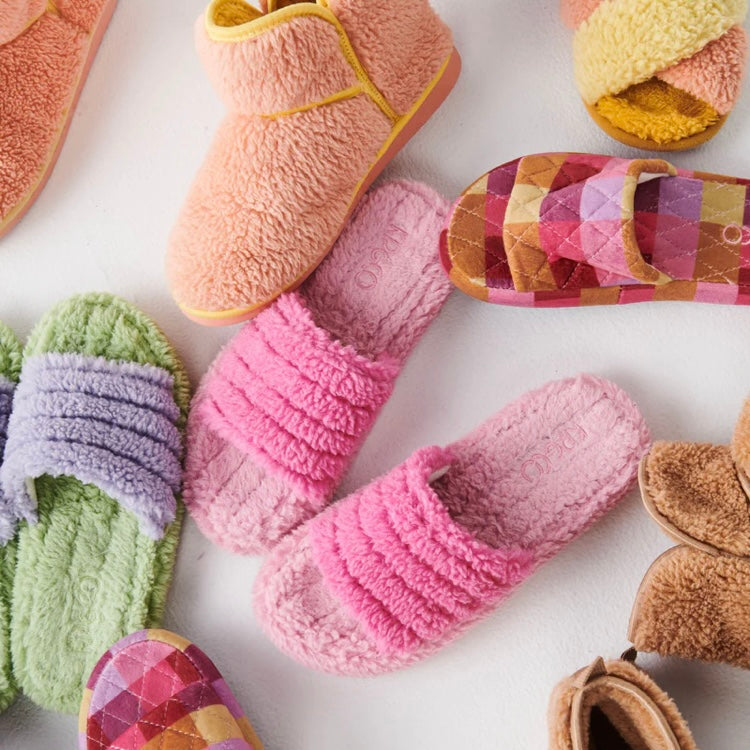 POOCHIE PINK QUILTED SHERPA ADULT SLIPPERS