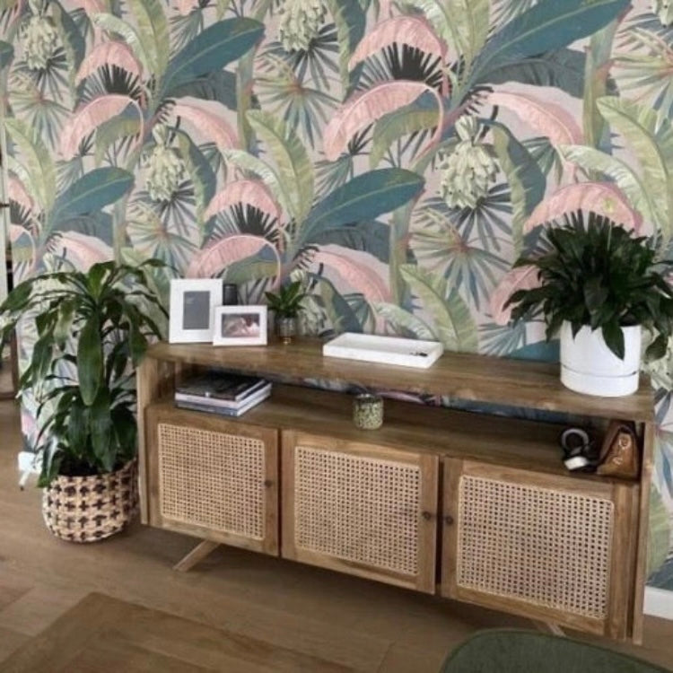 Teak & Rattan Sideboard