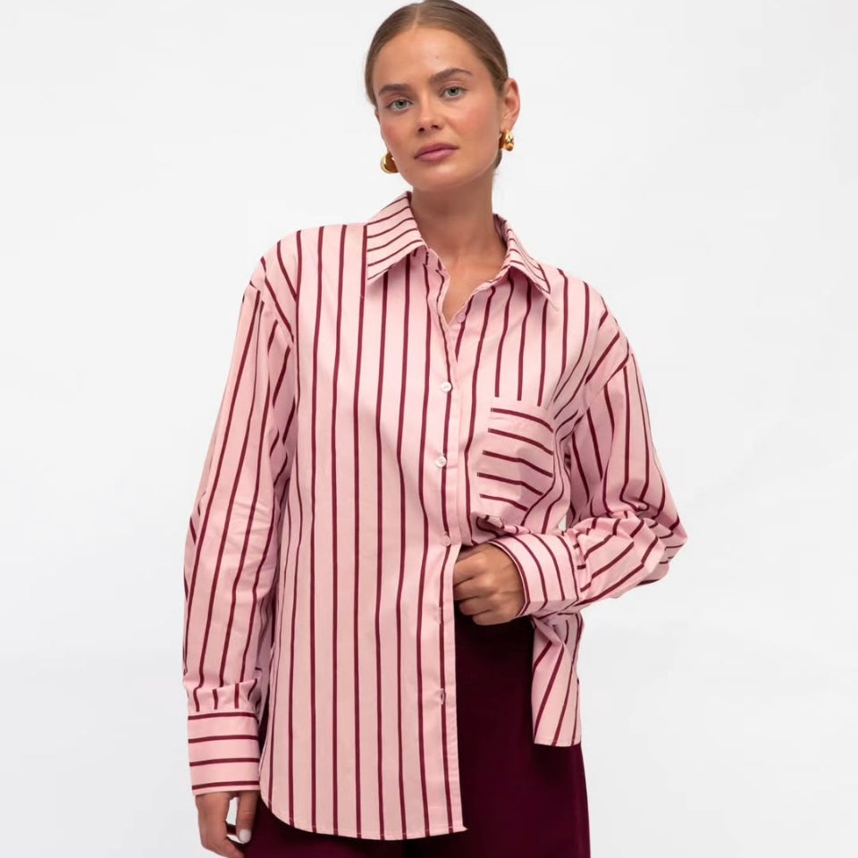 JOLIE STRIPED COTTON SHIRT - PINK & CHERRY