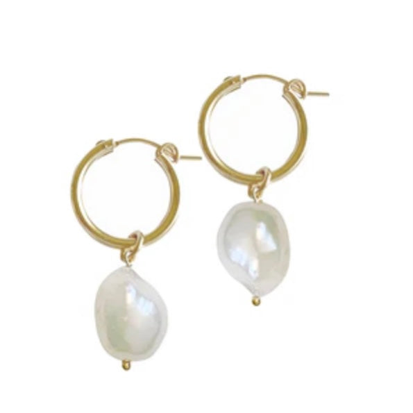 BAROQUE PEARL PARIS HOOP EARRING - GOLD -MISUZI>>