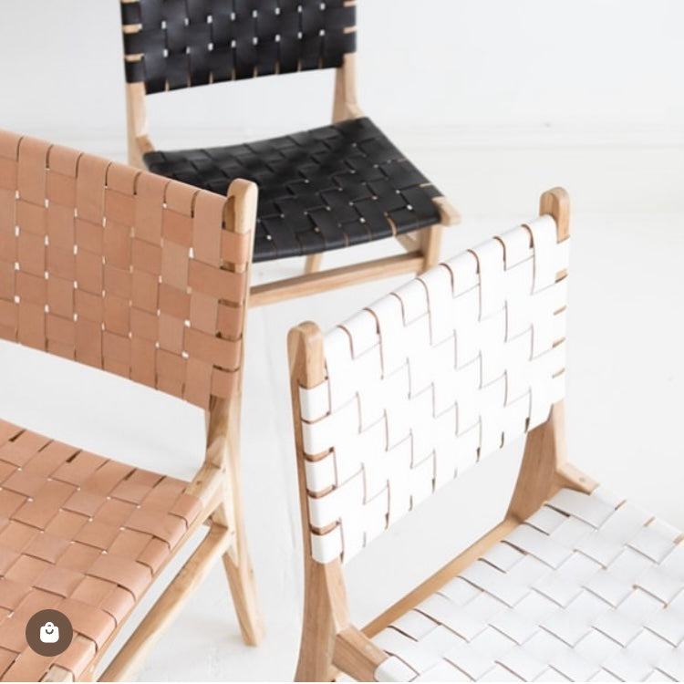 Teak Leather Strap Dining Chairs