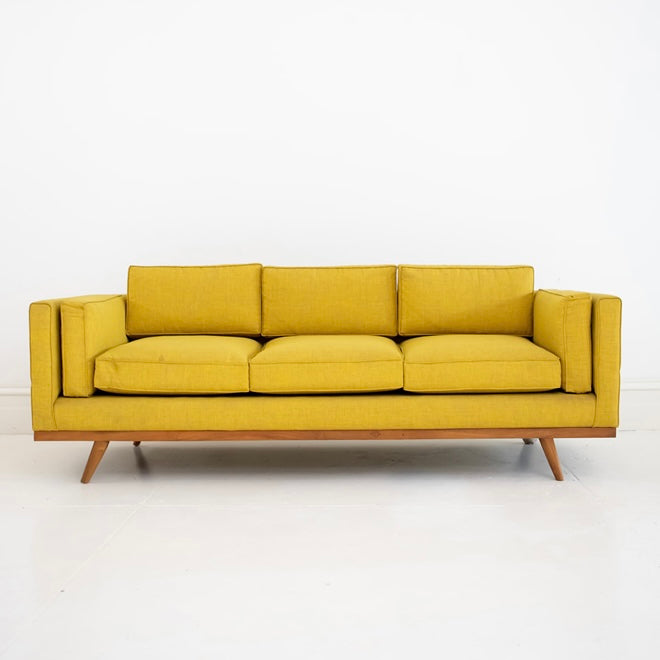 Santa Ana 3 Seater Sofa - French Flax Linen & Teak Frame -Chartreuse