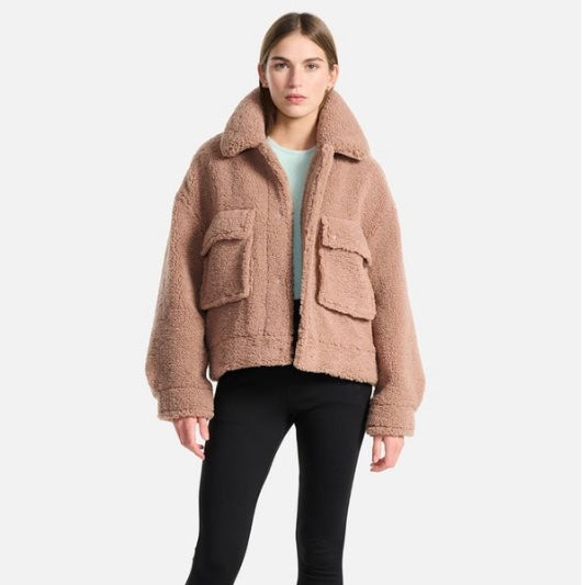 ENA PELLY- EMERY FAUX FUR BOMBER - HAZELNUT
