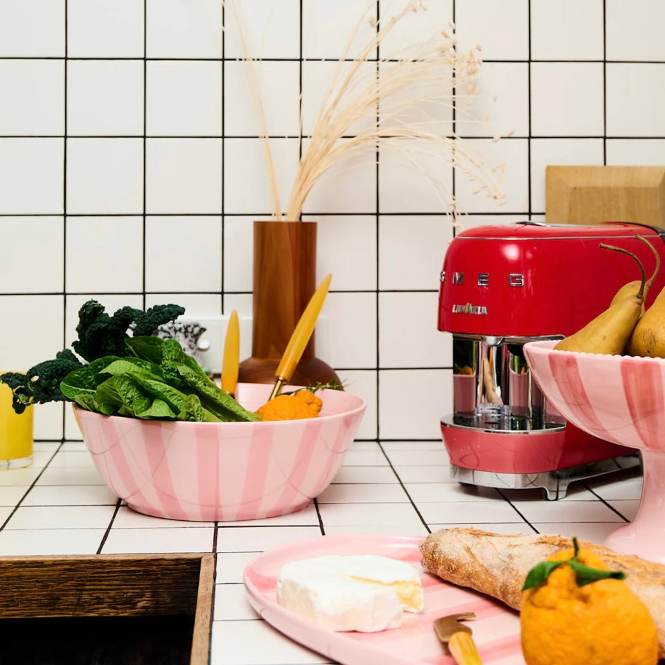 PINK STRIPE SALAD BOWL