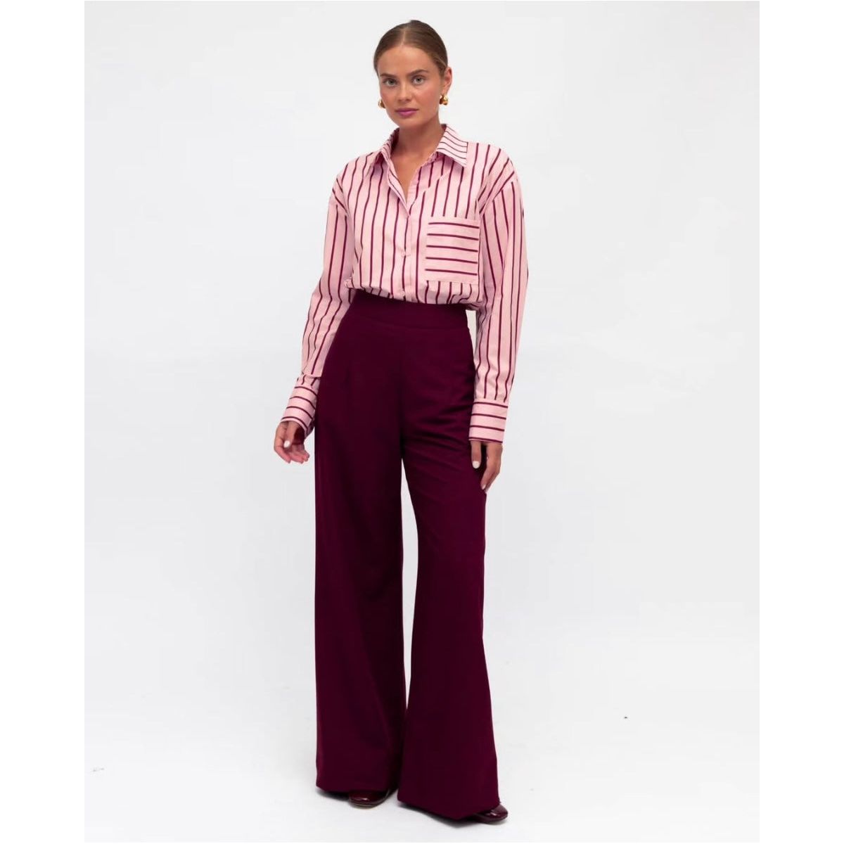 JOLIE STRIPED COTTON SHIRT - PINK & CHERRY