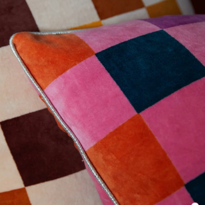 DAMAS CHECKERBOARD CUSHION - COSMOS-SAGE & CLARE
