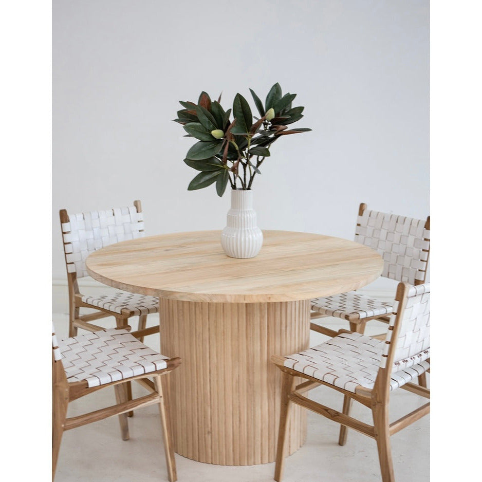 FLORES TEAK 120cm ROUND DINING TABLE.