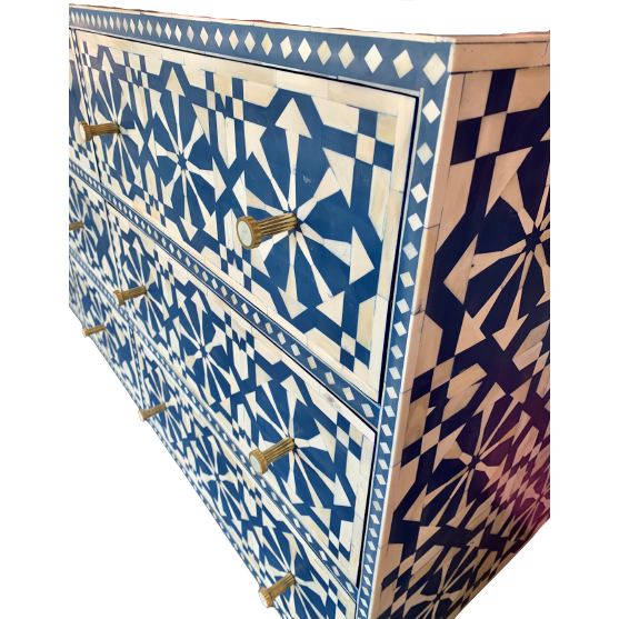 Blue & White Star 9 Drawer Bone Inlay-PRE ORDER