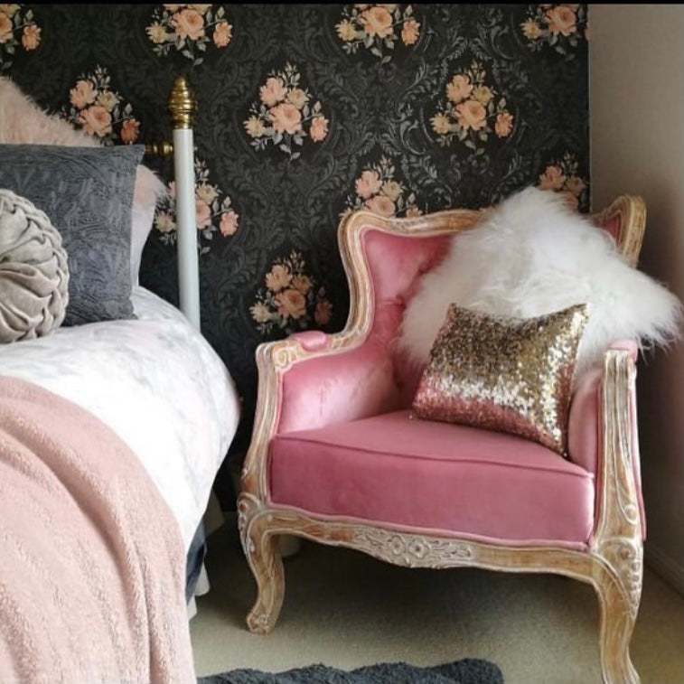 Louis Armchair Teak Frame / Rose Turkish Velvet