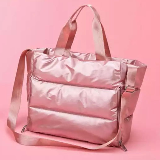 Cyber Metallic Puffer Tote -Pink
