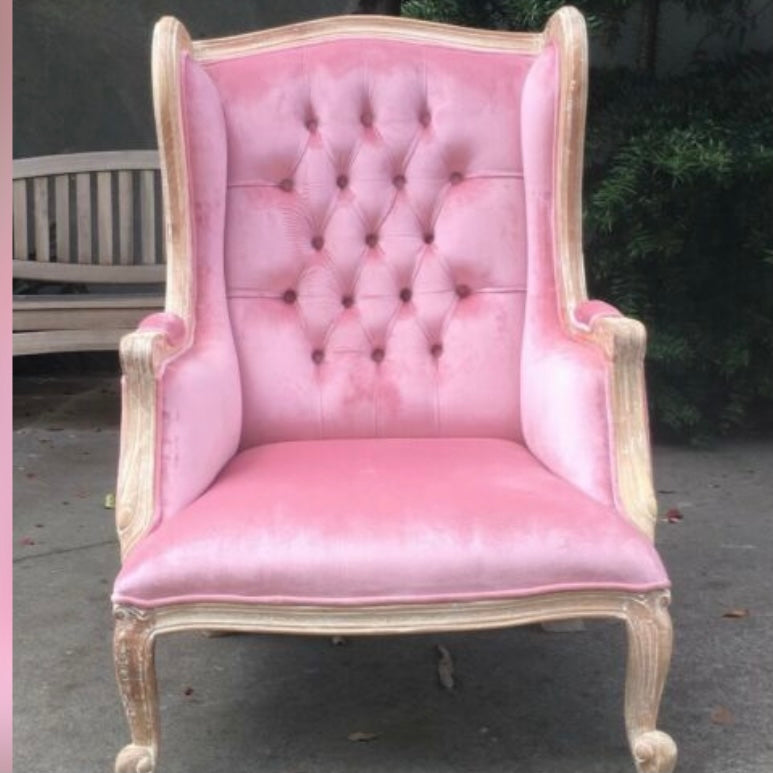 Wingback Armchair Teak Frame / Rose Turkish Velvet