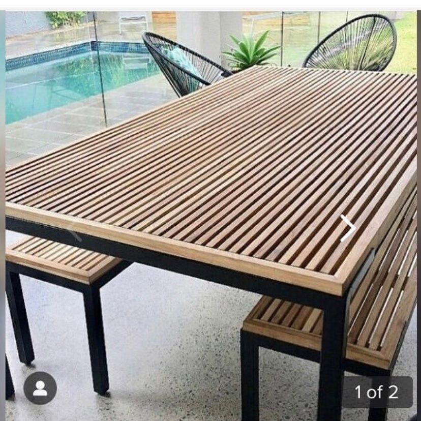 SOLID PLANTATION TEAK & BLACK COMMERCIAL GRADE IRON OUTDOOR SETTING