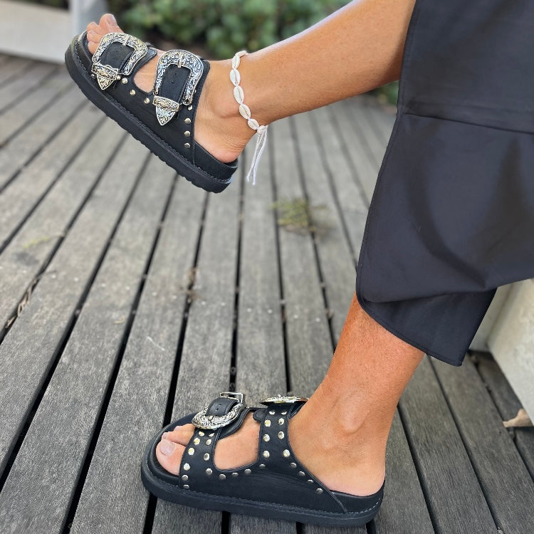 Western Studded-Black /Silver