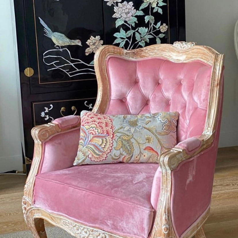 Louis Armchair Teak Frame / Rose Turkish Velvet