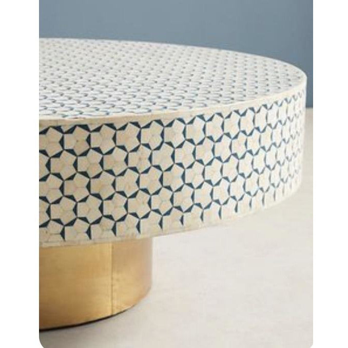Bone Inlay Round Coffee Table Octagonal Pattern PRE ORDER.