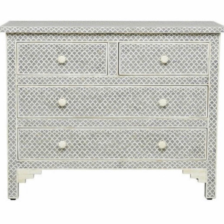 Grey Fishscale Bone Inlay 4 Drawer Inlay Chest PRE ORDER FOR FEBRUARY