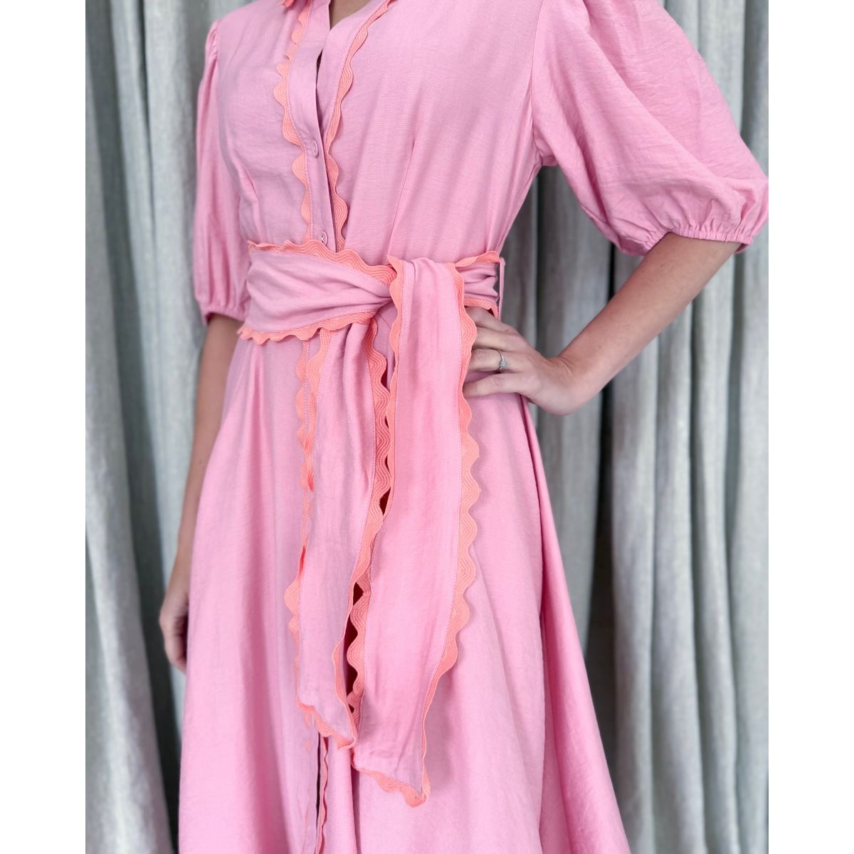 Sabel Midi Dress -Pink & Peach Fizz