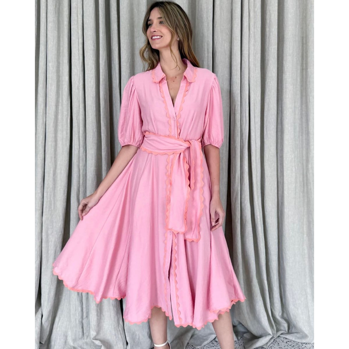 Sabel Midi Dress -Pink & Peach Fizz