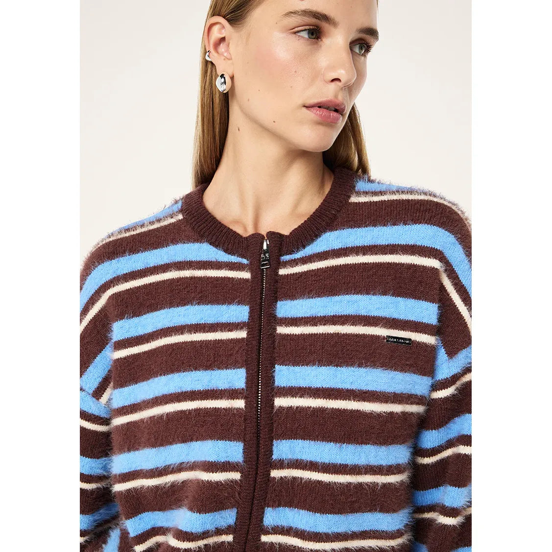 P.E Nation-Sable Stripe Knit Bomber -Coffee Stripe