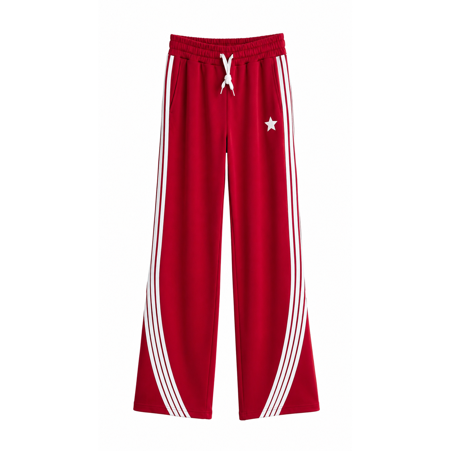 Wide Leg Track Pants - Burgundy & White
