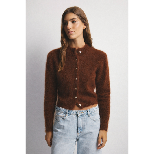 Bella Button Up Cardigan-Chocolate