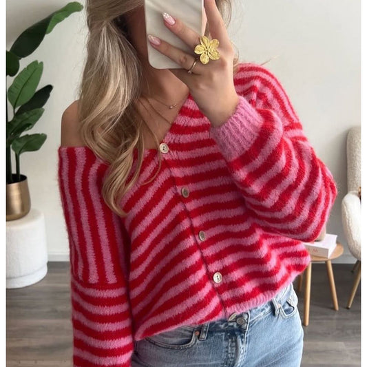 Lulu Striped Cardigan- Raspberry & Pink