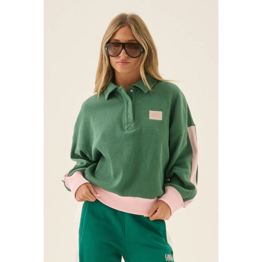 WAFFLE SPLICE SWEATSHIRT-SAGE GREEN