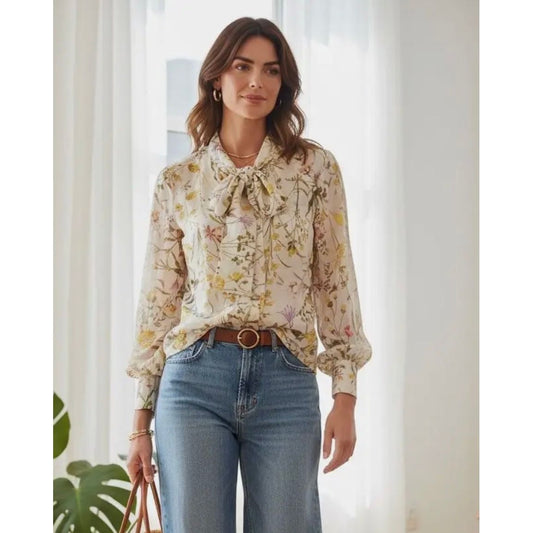Moiselle Bow Tie Shirt- Floral Multi