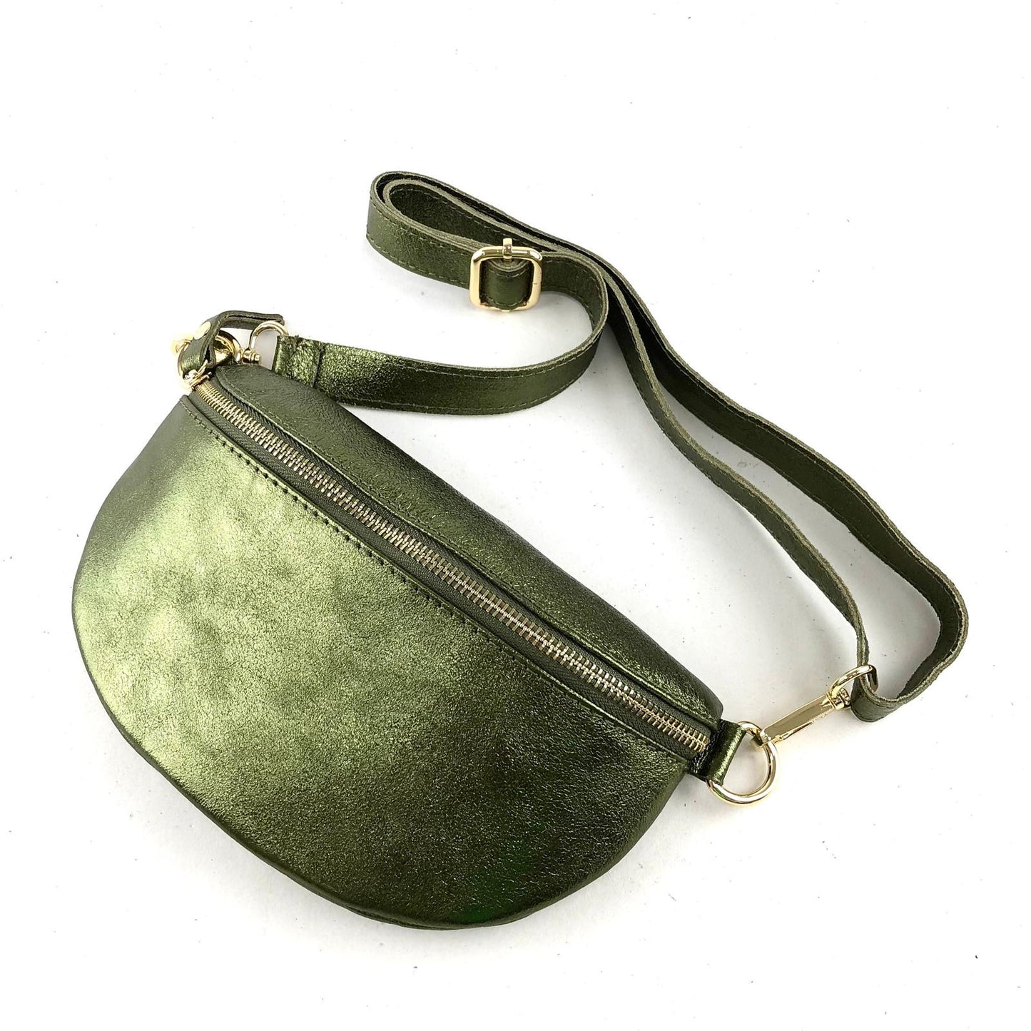 LOLA CROSS BODY BAG-KHAKI METALLIC LEATHER