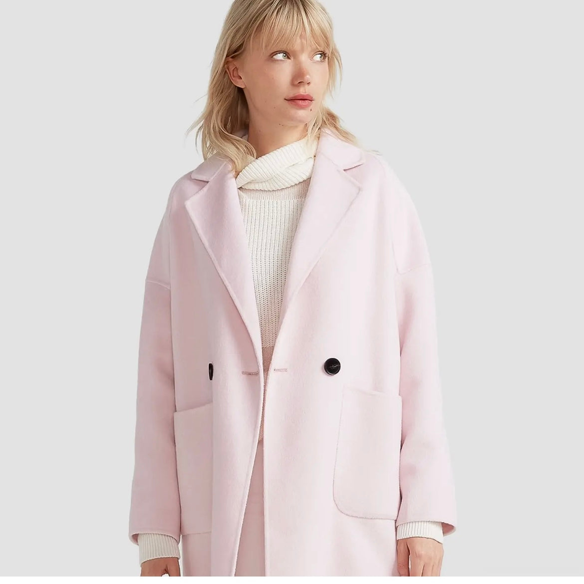 Sadie Double-Breasted Wool Blend Coat- Soft Pink