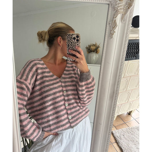 Lulu Striped Cardigan- Pink & Chocolate