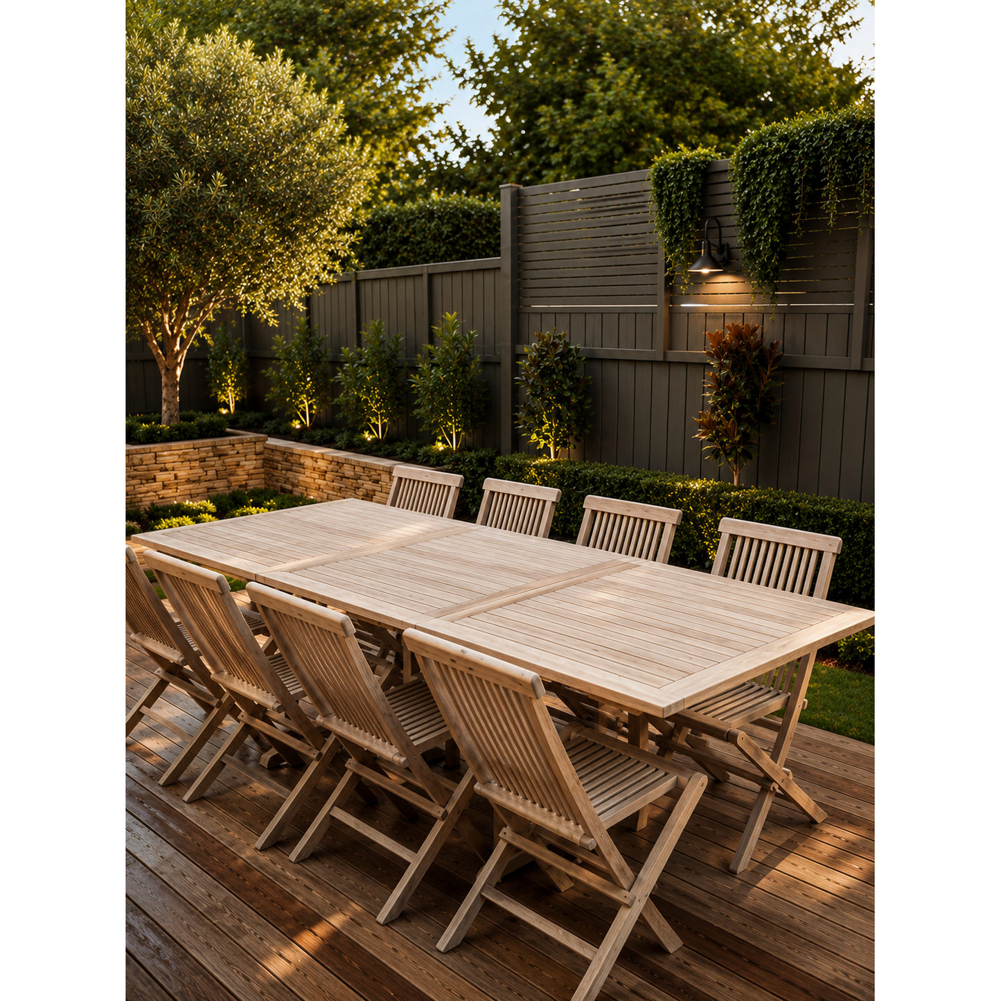 Solid Outdoor Teak 9 Piece Setting.