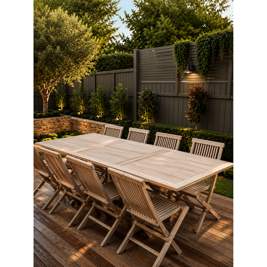 Solid Outdoor Teak 9 Piece Setting.