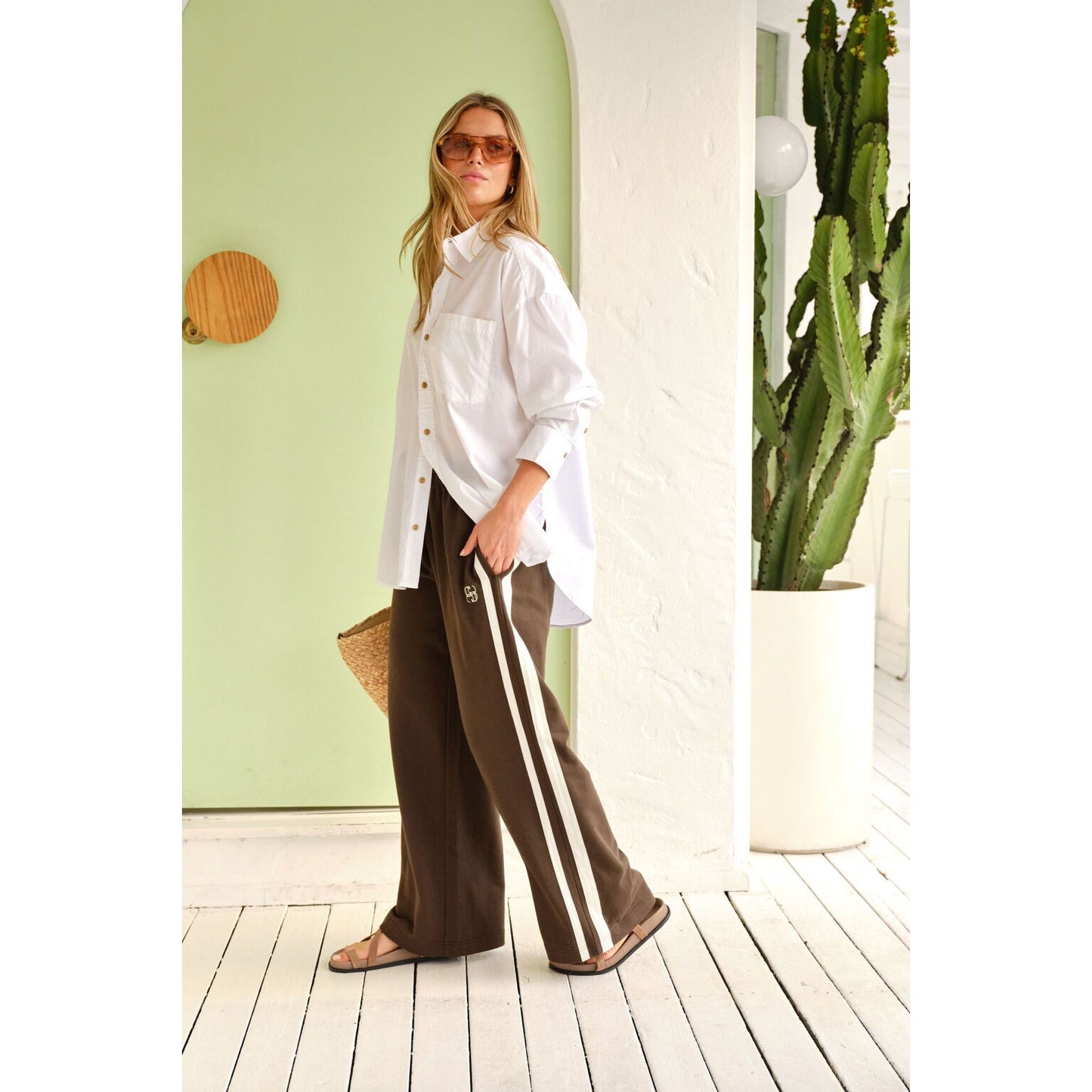 Gigi Wide Leg Terry Trackpant - Chocolate