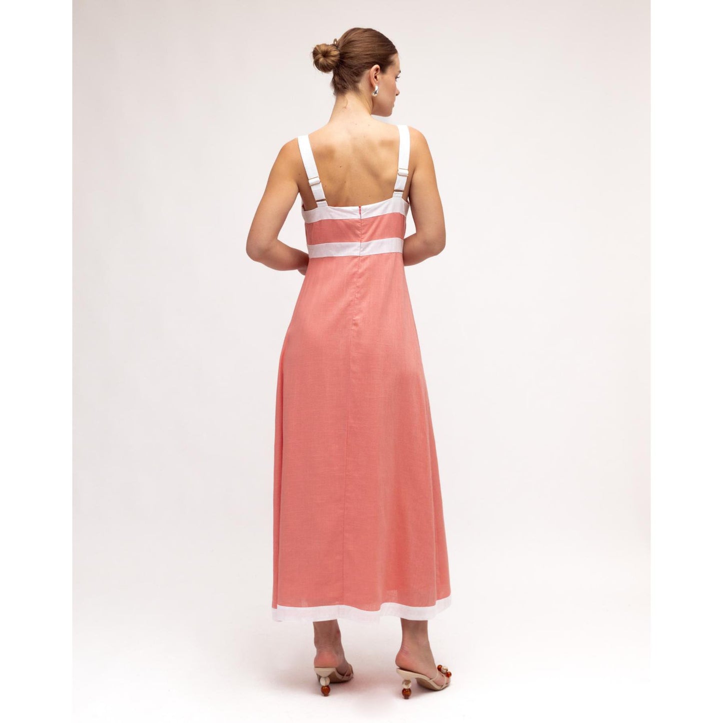 Zali Dress-Peach & White