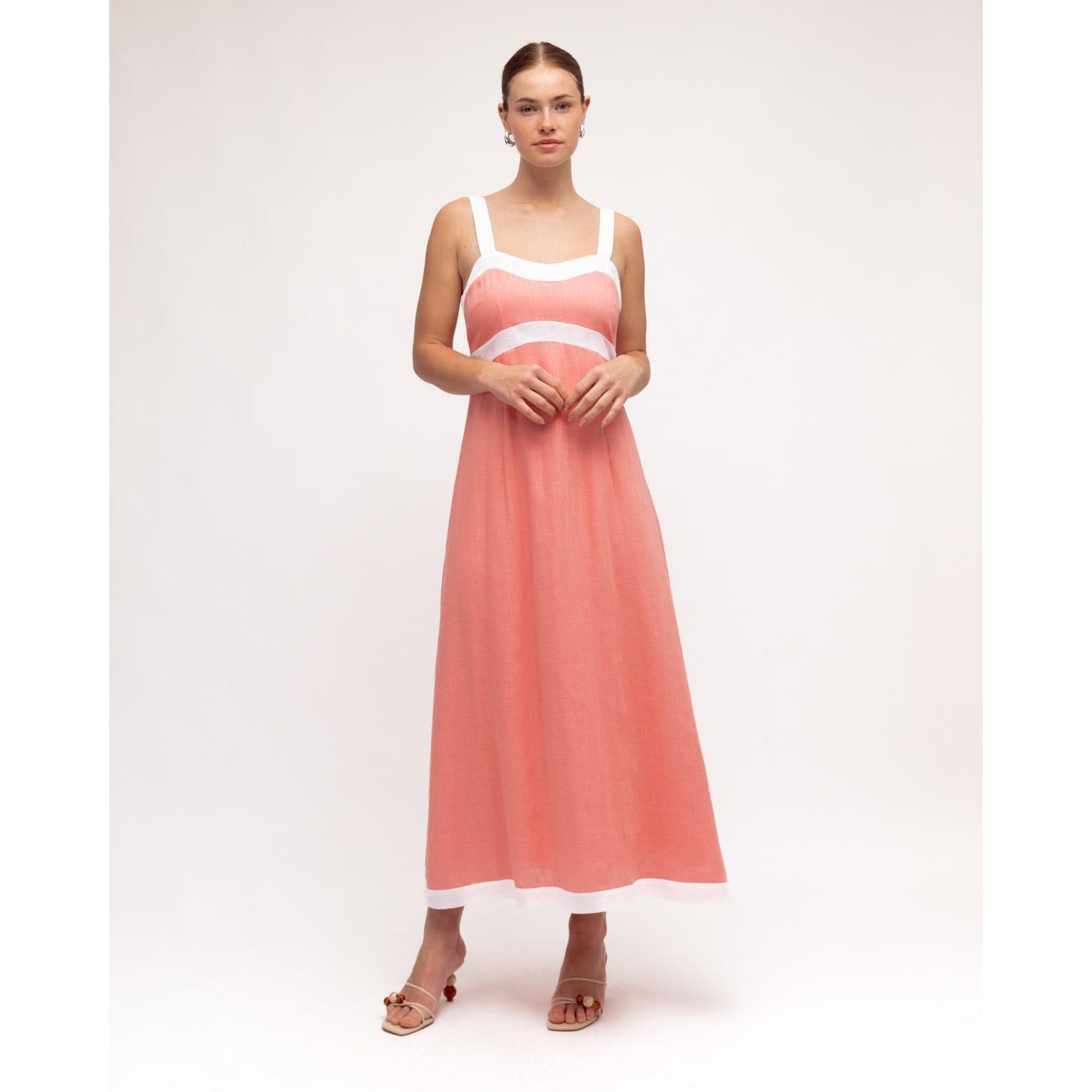 Zali Dress-Peach & White