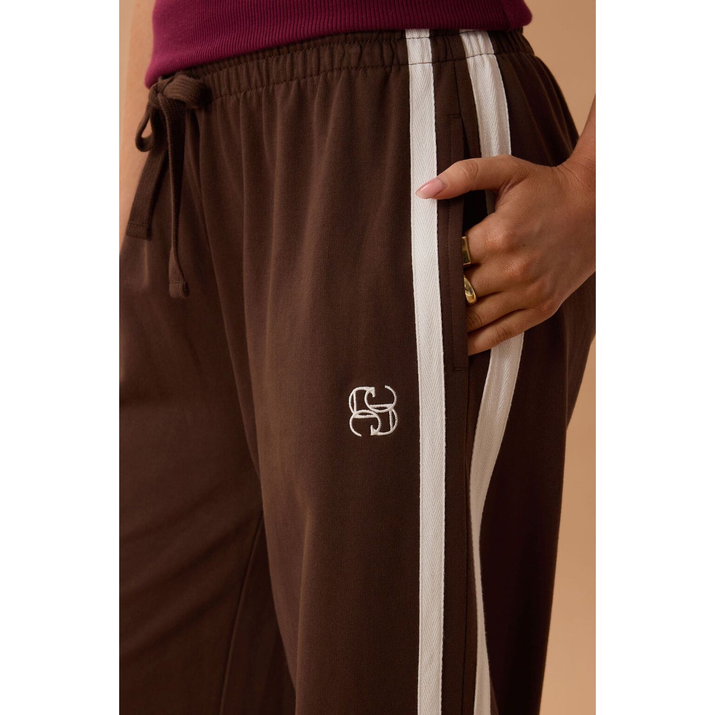 Gigi Wide Leg Terry Trackpant - Chocolate