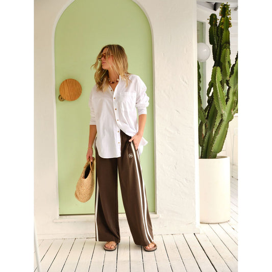 Gigi Wide Leg Terry Trackpant - Chocolate