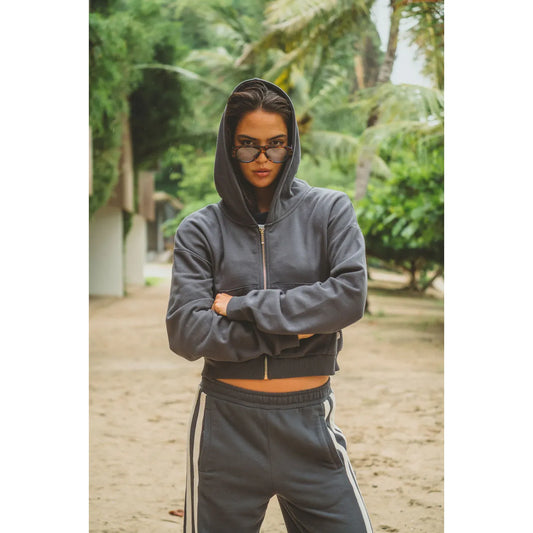 ZIP HOODIE -WASHED BLACK