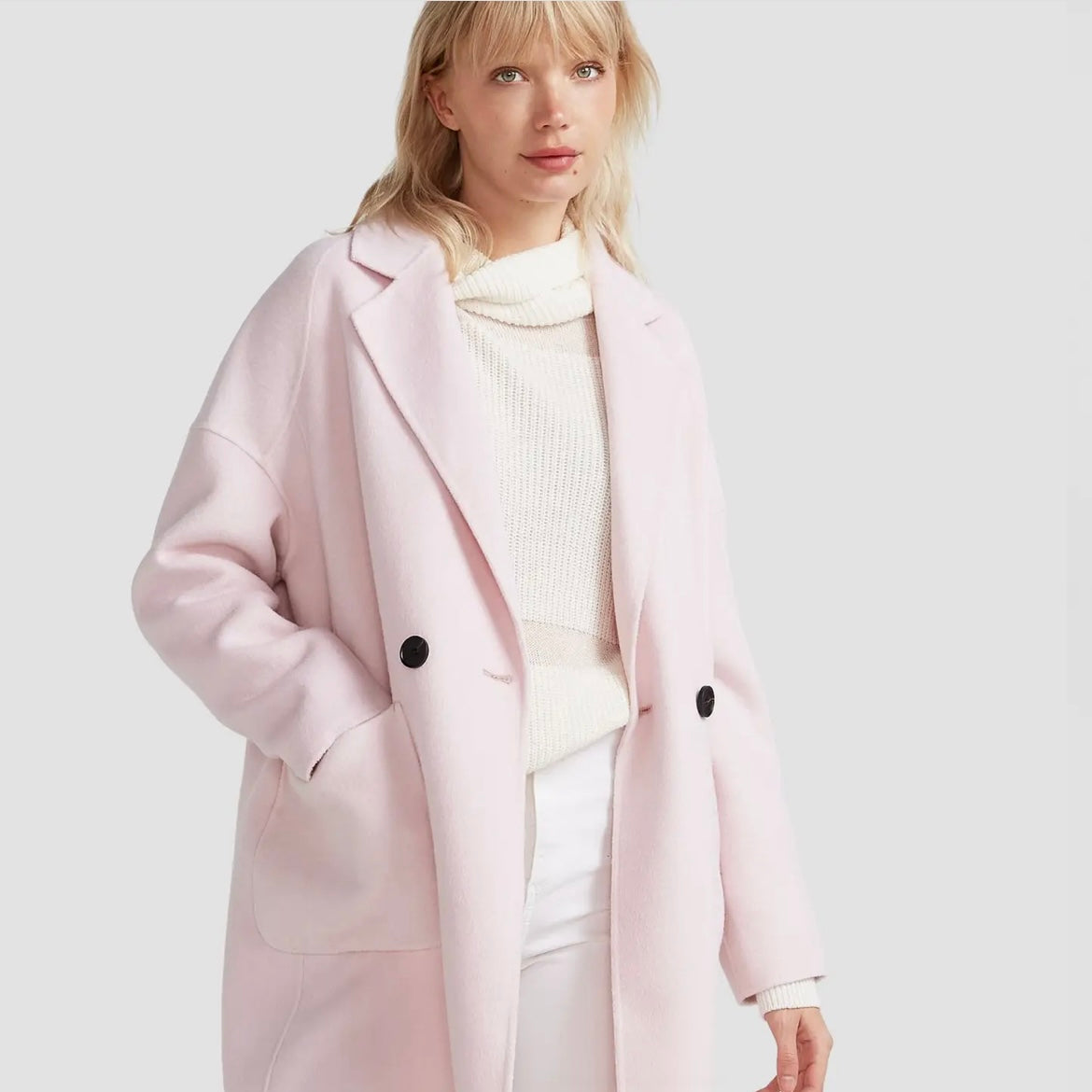 Sadie Double-Breasted Wool Blend Coat- Soft Pink