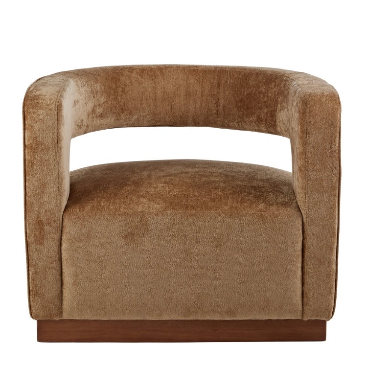 GOLDIE AGED VELVET ARMCHAIR GOLD/WALNUT-PRE ORDER