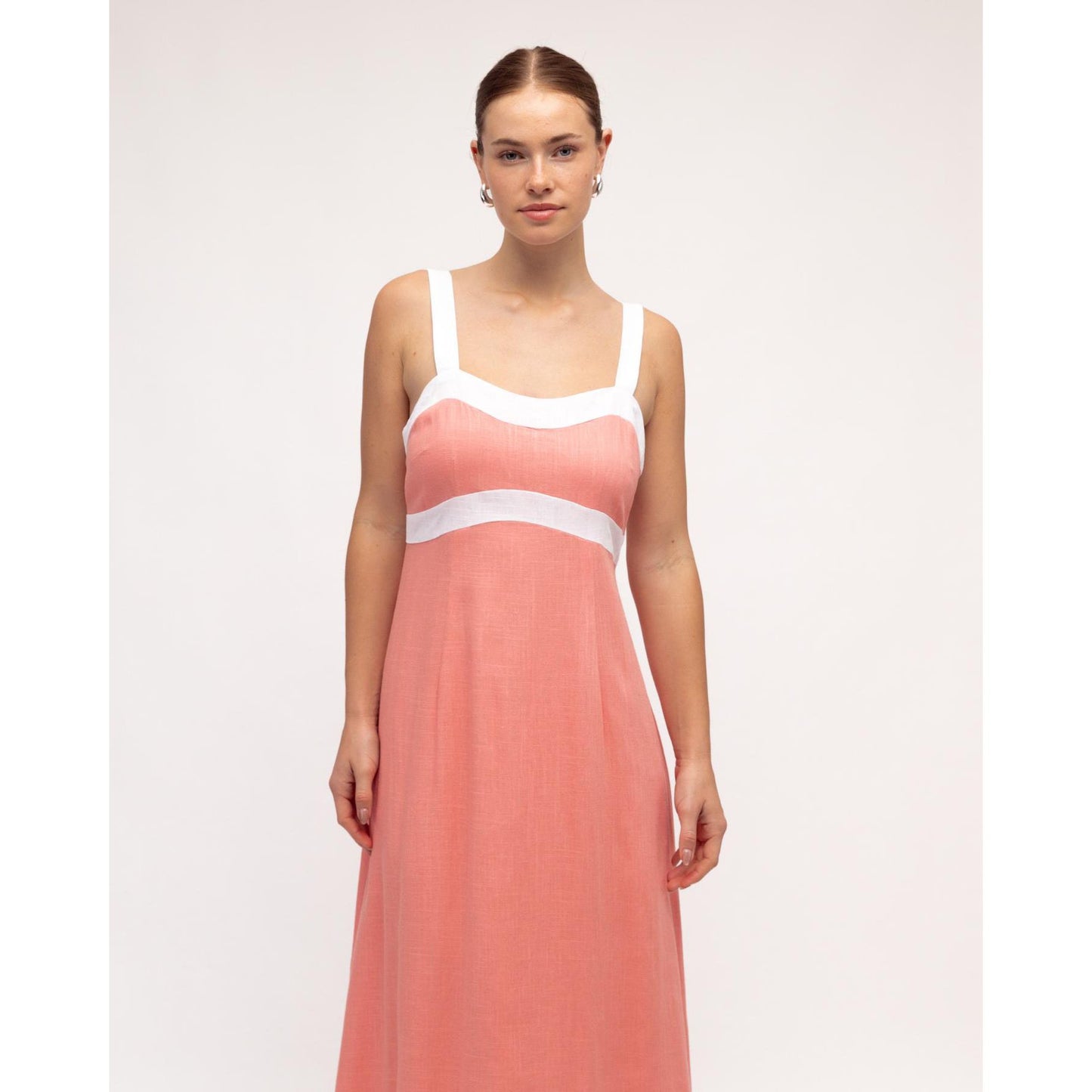 Zali Dress-Peach & White