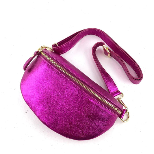 LOLA CROSS BODY BAG-FUCHSIA PINK METALLIC LEATHER